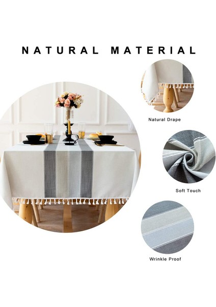 Çizgili Ponponlu Dikdörtgen Masa Örtüsü 140X180CM (Yurt Dışından) modelleri