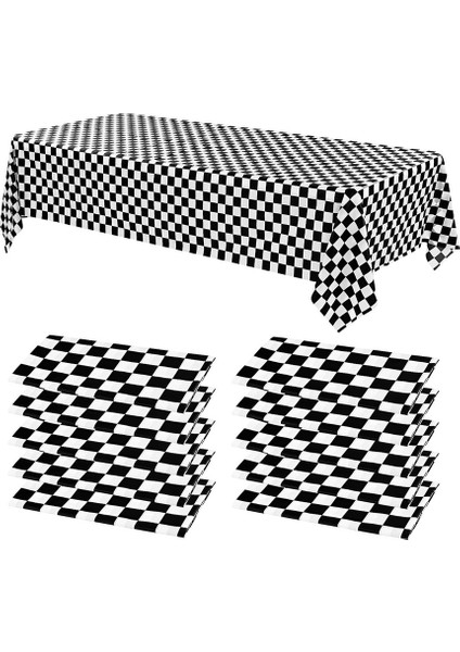 10 x Tek Kullanımlık Masa Örtüsü (Siyah ve Beyaz Izgara) (Yurt Dışından)