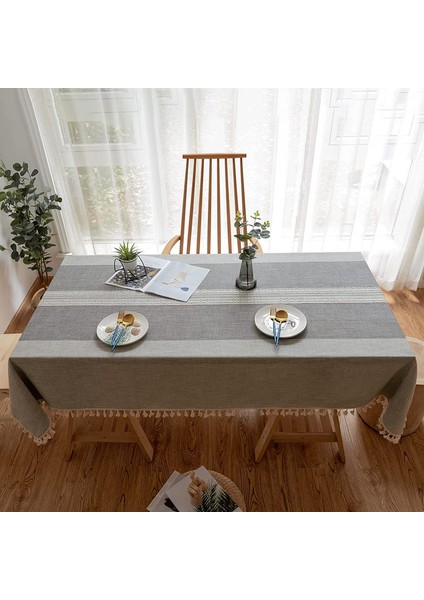 Dikdörtgen Masa Örtüsü 140X200CM Çift Çizgili Gri (Yurt Dışından) fiyatları