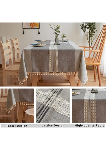 Dikdörtgen Masa Örtüsü 140X200CM Çift Çizgili Gri (Yurt Dışından) modelleri