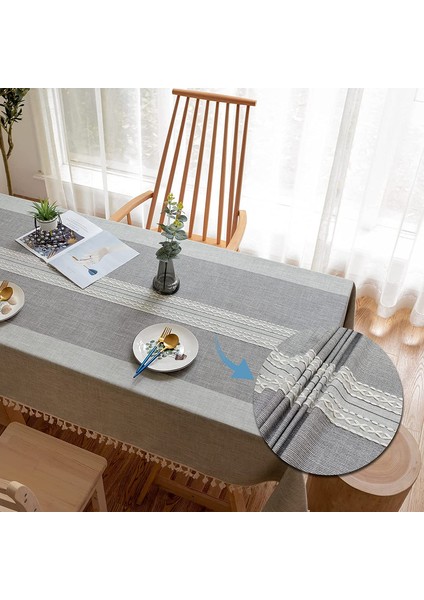 Dikdörtgen Masa Örtüsü 140X240CM Çift Çizgili Gri (Yurt Dışından) indirimleri