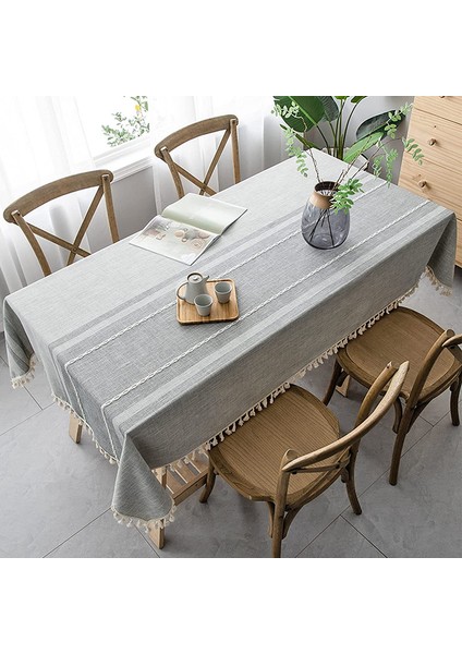 140X300CM Dikdörtgen Keten Masa Örtüsü (Gri) (Yurt Dışından)