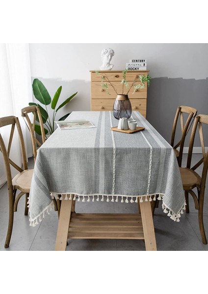 140X300CM Dikdörtgen Keten Masa Örtüsü (Gri) (Yurt Dışından) fiyatları