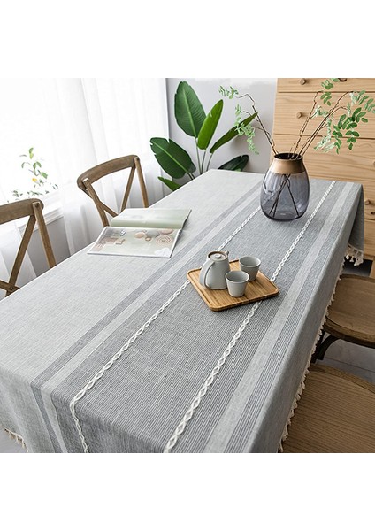 140X300CM Dikdörtgen Keten Masa Örtüsü (Gri) (Yurt Dışından) modelleri