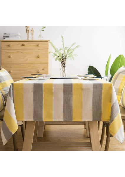 135*135 cm Üç Renkli Çizgili Dikdörtgen Masa Örtüsü (Yurt Dışından)