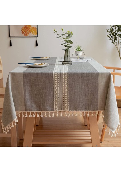 Dikdörtgen Masa Örtüsü 140X180CM Çift Çizgili Gri (Yurt Dışından)