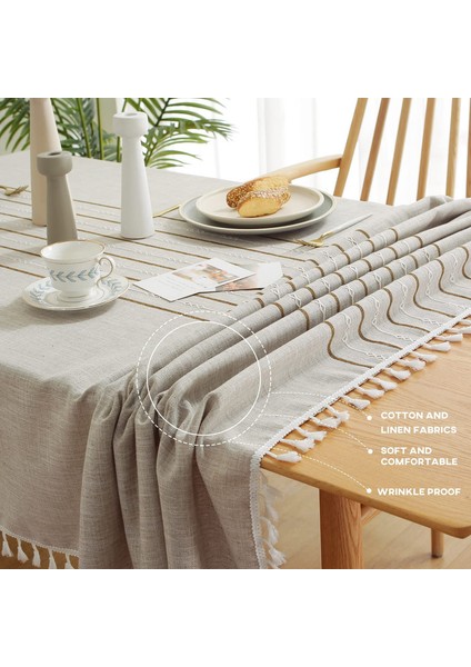 Çizgili Masa Örtüsü (Köri, 140*240CM) (Yurt Dışından) fırsatları