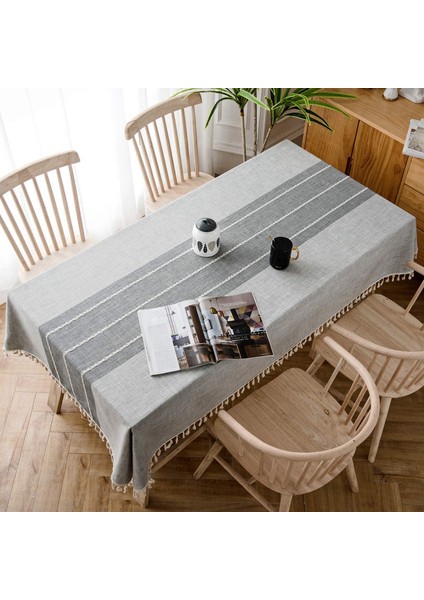 Saçaklı Masa Örtüsü 140X240 cm (Gri) (Yurt Dışından)