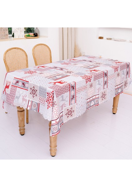 Masa Örtüsü Baskılı 180X140CM (Beyaz-Kırmızı) (Yurt Dışından)