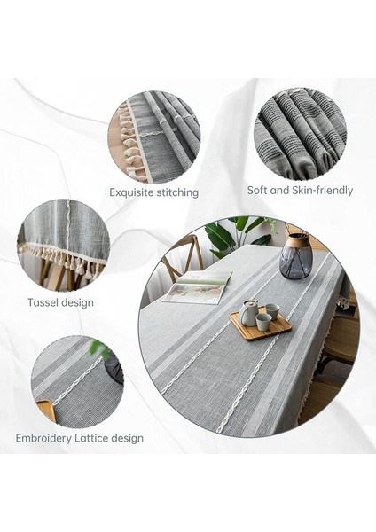 140X220CM Dikdörtgen Keten Masa Örtüsü (Gri) (Yurt Dışından) fırsatları