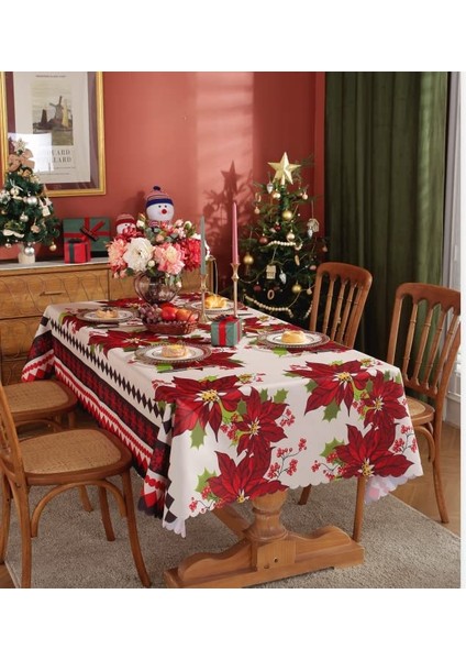 Noel Masa Örtüsü Dikdörtgen Kırmızı 150X220CM (Yurt Dışından)