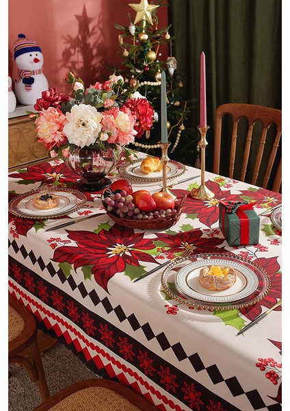 Noel Masa Örtüsü Dikdörtgen Kırmızı 150X220CM (Yurt Dışından) modelleri