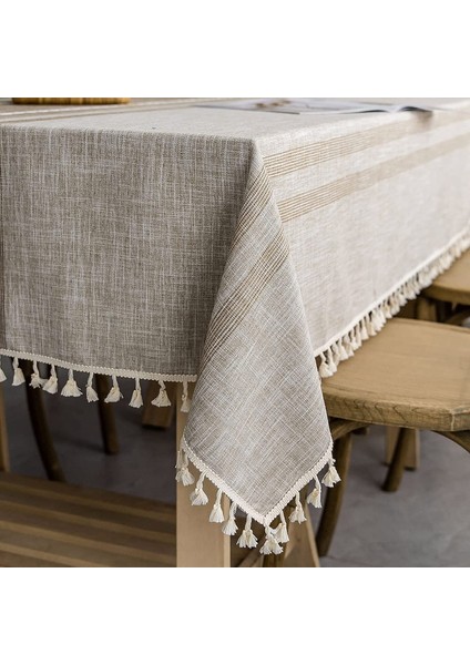 140X260CM Dikdörtgen Keten Masa Örtüsü (Kahverengi) (Yurt Dışından) modelleri