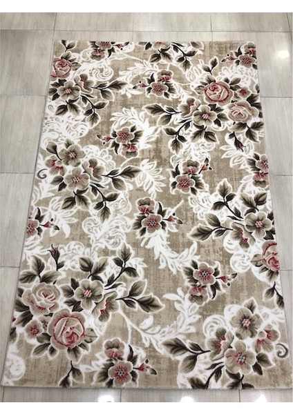 Anka 2879 Vizon 150X230 Pembe Çiçekli 4 M2 Halı