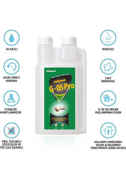 G-05 Pro Ölçekli 1 Lt Bitki Özlü Konsantre Böcek İlacı Haşere Öldürücü Sivrisinek ve Tahtakurusu Türlerinde Etkili