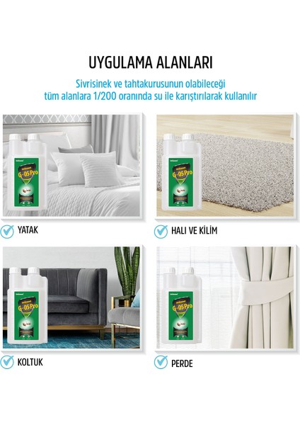 G-05 Pro Ölçekli 1 Lt Bitki Özlü Konsantre Böcek İlacı Haşere Öldürücü Sivrisinek ve Tahtakurusu Türlerinde Etkili