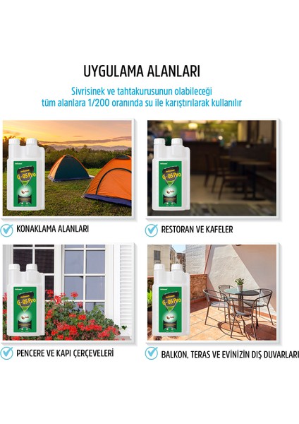 G-05 Pro Ölçekli 1 Lt Bitki Özlü Konsantre Böcek İlacı Haşere Öldürücü Sivrisinek ve Tahtakurusu Türlerinde Etkili
