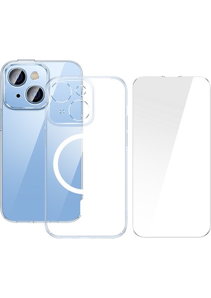 Crystal iPhone 14 Plus 6.7 Magsafe Silikon Kılıf + Tempered Ekran Koruyucu Set
