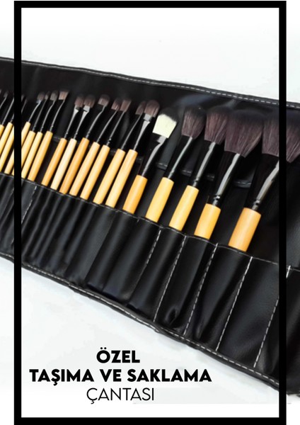 Izla Bambu Makyaj Fırça Seti - Profesyonel Çantalı 24 Parça