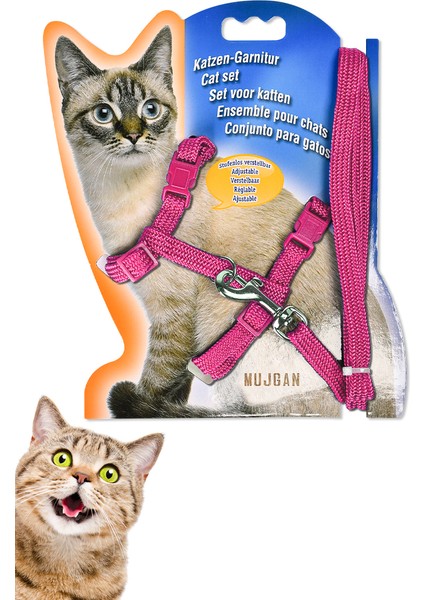 Kedi Göğüs Tasması Gezdirme Seti Pembe