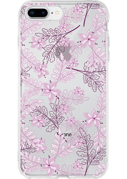 Apple iPhone 8 Plus Uyumlu Kapak Floral Colors Tasarımlı Şeffaf Silikon Kılıf