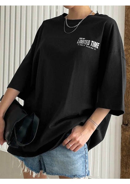 Kadın Oversize Limited Time Baskılı Tshirt