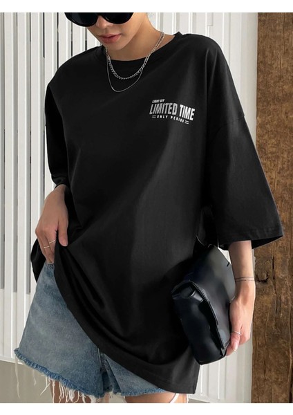 Kadın Oversize Limited Time Baskılı Tshirt