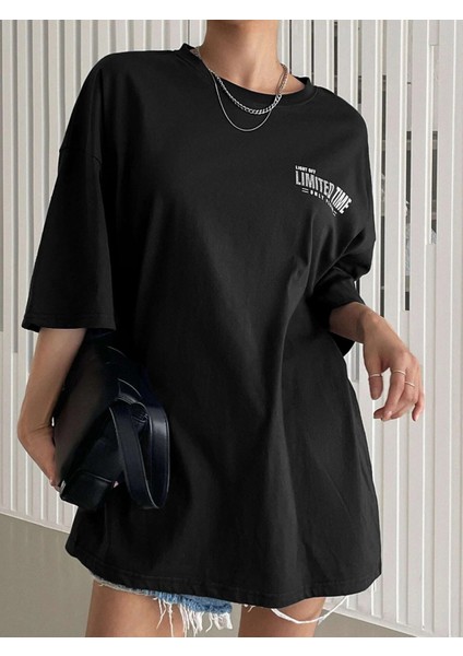 Kadın Oversize Limited Time Baskılı Tshirt