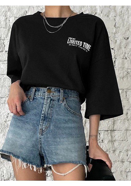 Kadın Oversize Limited Time Baskılı Tshirt