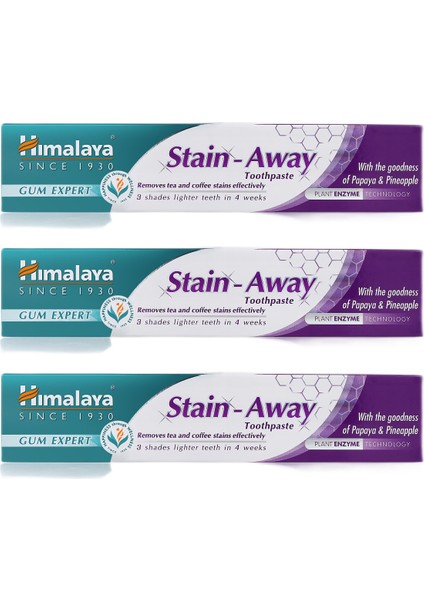 Stain Away Leke Karşıtı Diş Macunu, Bitkisel, Vejetaryen, Florürsüz, Parabensiz, 75 ml 3 Adet