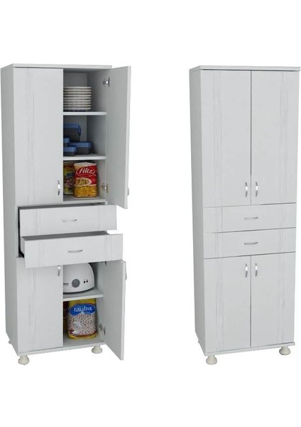 Lake Mdf Banyo ve Mutfak Boy Dolabı Çift Çekmeceli Beyaz