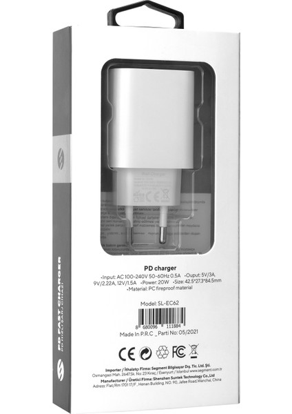 SL-EC62 20W iPhone Uyumlu Hızlı Şarj Adaptörü Apple Type c Adaptör