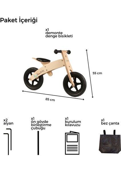 Ahşap Denge Bisikleti 12'' Inç 2-5 Yaş