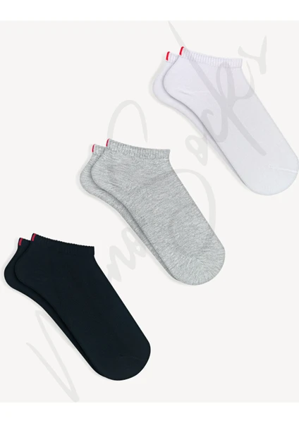 Mono Socks 3'lü Kırmızı Çentikli Patik Çorap