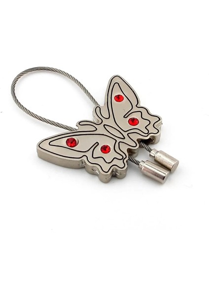 Kırmızı Taşlı Kelebek Halatlı Metal Anahtarlık