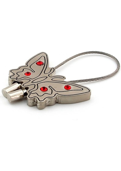 Kırmızı Taşlı Kelebek Halatlı Metal Anahtarlık