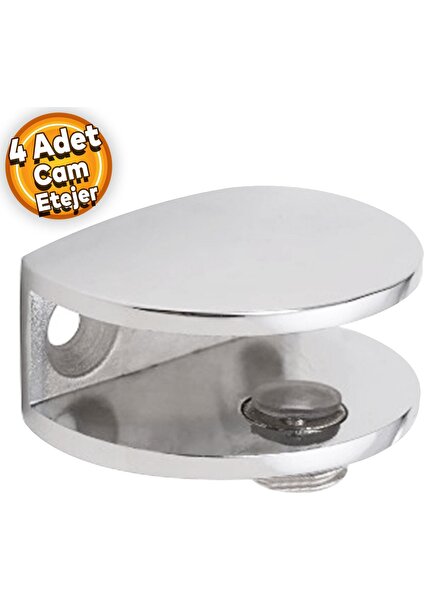 Cam Tutucu Ahşap Raf Tutucu Oval Cam Etejeri Metal U Tipi Metal Vidalı Krom (4 Adet)