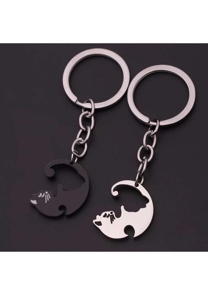 Yin-Yang Cats Kedi Ikili Sevgili Arkadaşlık Siyah Beyaz Anahtarlık