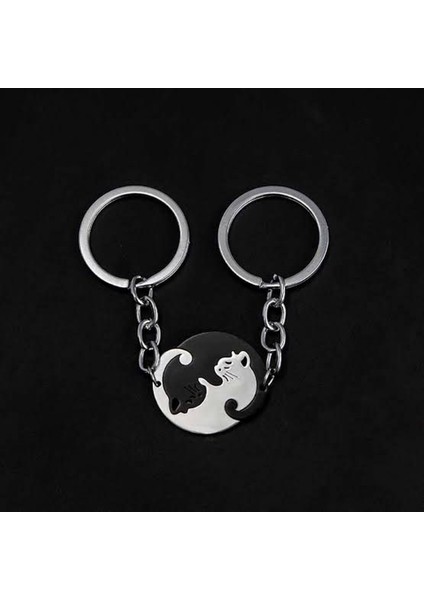 Yin-Yang Cats Kedi Ikili Sevgili Arkadaşlık Siyah Beyaz Anahtarlık
