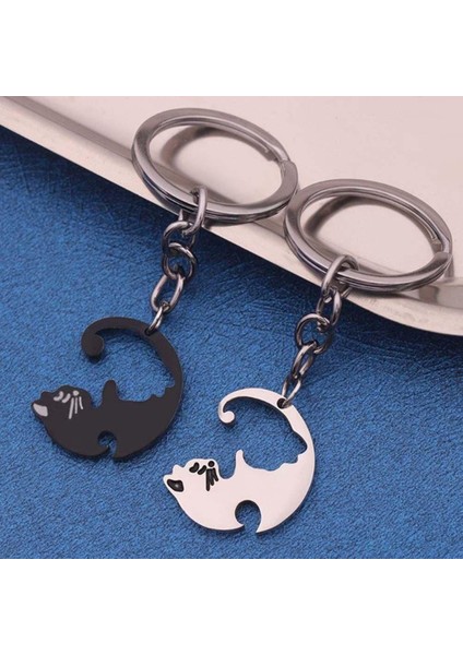 Yin-Yang Cats Kedi Ikili Sevgili Arkadaşlık Siyah Beyaz Anahtarlık