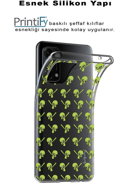 Apple iPhone 6 Plus Uyumlu Kapak Yeşil Uzaylı Tasarımlı Şeffaf Silikon Kılıf