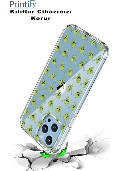 Apple iPhone 6 Plus Uyumlu Kapak Yeşil Uzaylı Tasarımlı Şeffaf Silikon Kılıf