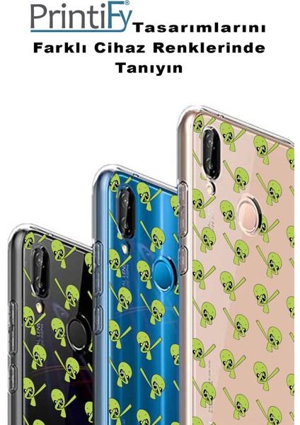 Apple iPhone 6 Plus Uyumlu Kapak Yeşil Uzaylı Tasarımlı Şeffaf Silikon Kılıf