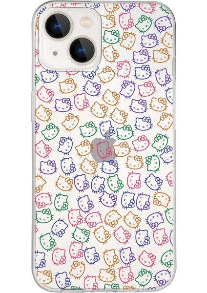 Apple iPhone 13 Uyumlu Kapak Hello Kitty Tasarımlı Şeffaf Silikon Kılıf