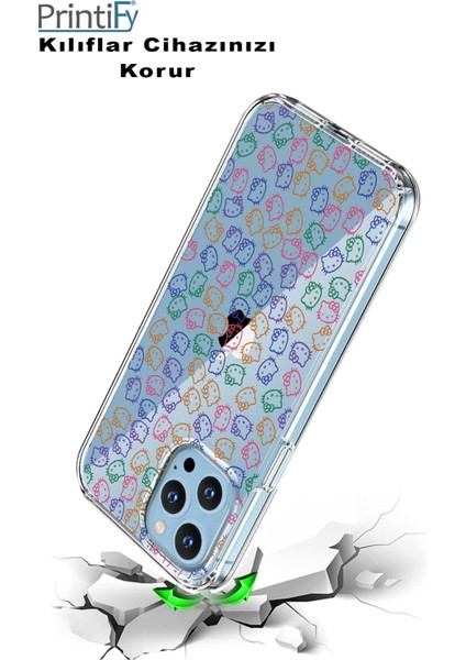 Apple iPhone 13 Uyumlu Kapak Hello Kitty Tasarımlı Şeffaf Silikon Kılıf