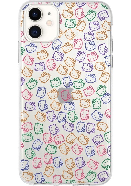 Apple iPhone 11 Uyumlu Kapak Hello Kitty Tasarımlı Şeffaf Silikon Kılıf