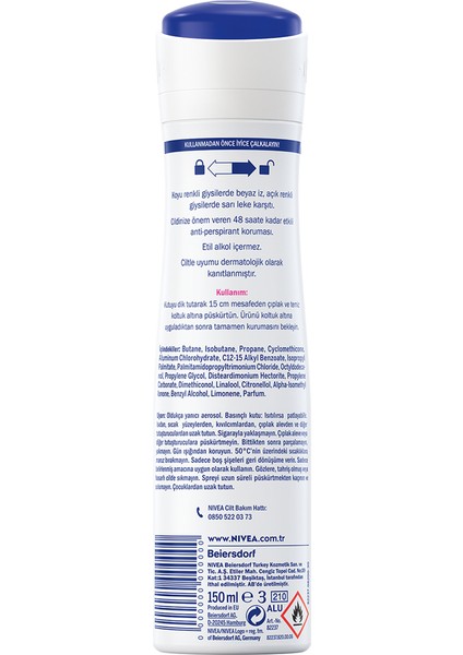 Kadın Sprey Deodorant Black&white Invisible Clear 48 Saat Anti-Perspirant Koruma 150ML x 5 Adet