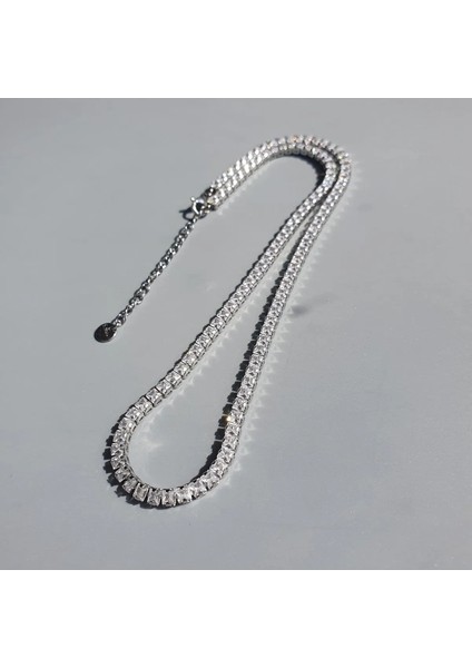 Menzacollection Su Yolu Kolye, Çelik Su Yolu Kolye, Gümüş Renk Kolye, Pırlanta Görünümlü Kolye 40+5 cm