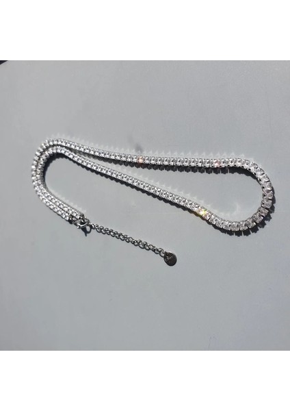 Menzacollection Su Yolu Kolye, Çelik Su Yolu Kolye, Gümüş Renk Kolye, Pırlanta Görünümlü Kolye 40+5 cm modelleri