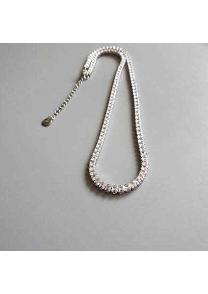 Menzacollection Su Yolu Kolye, Çelik Su Yolu Kolye, Gümüş Renk Kolye, Pırlanta Görünümlü Kolye 40+5 cm indirimleri